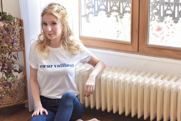 t-shirt, odette et lulu, nouvelle collection, coeur vaillant, bleu marine, t-shirt mixte, créateurs, eshop, concept store, coton bio, 100% coton, message, cadeau idéal, perfect gift