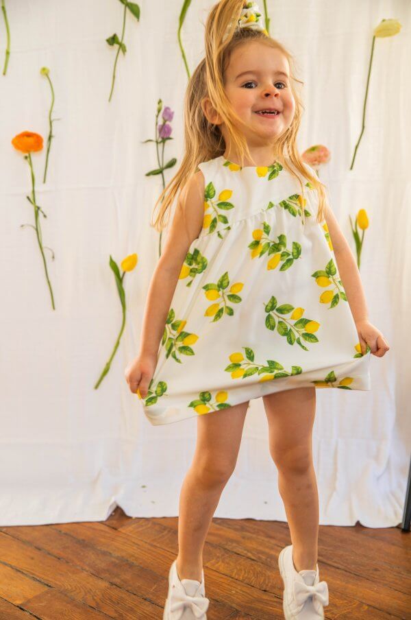 robe suzette, robe femme, printemps, été, sucrette, enfant, maman, petite fille, matchy matchy, liberty, vert, émeraude, concept store, createurs, motif citrons, dolce vita