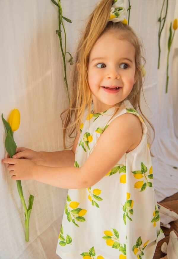 robe suzette, robe femme, printemps, été, sucrette, enfant, maman, petite fille, matchy matchy, liberty, vert, émeraude, concept store, createurs, motif citrons, dolce vita